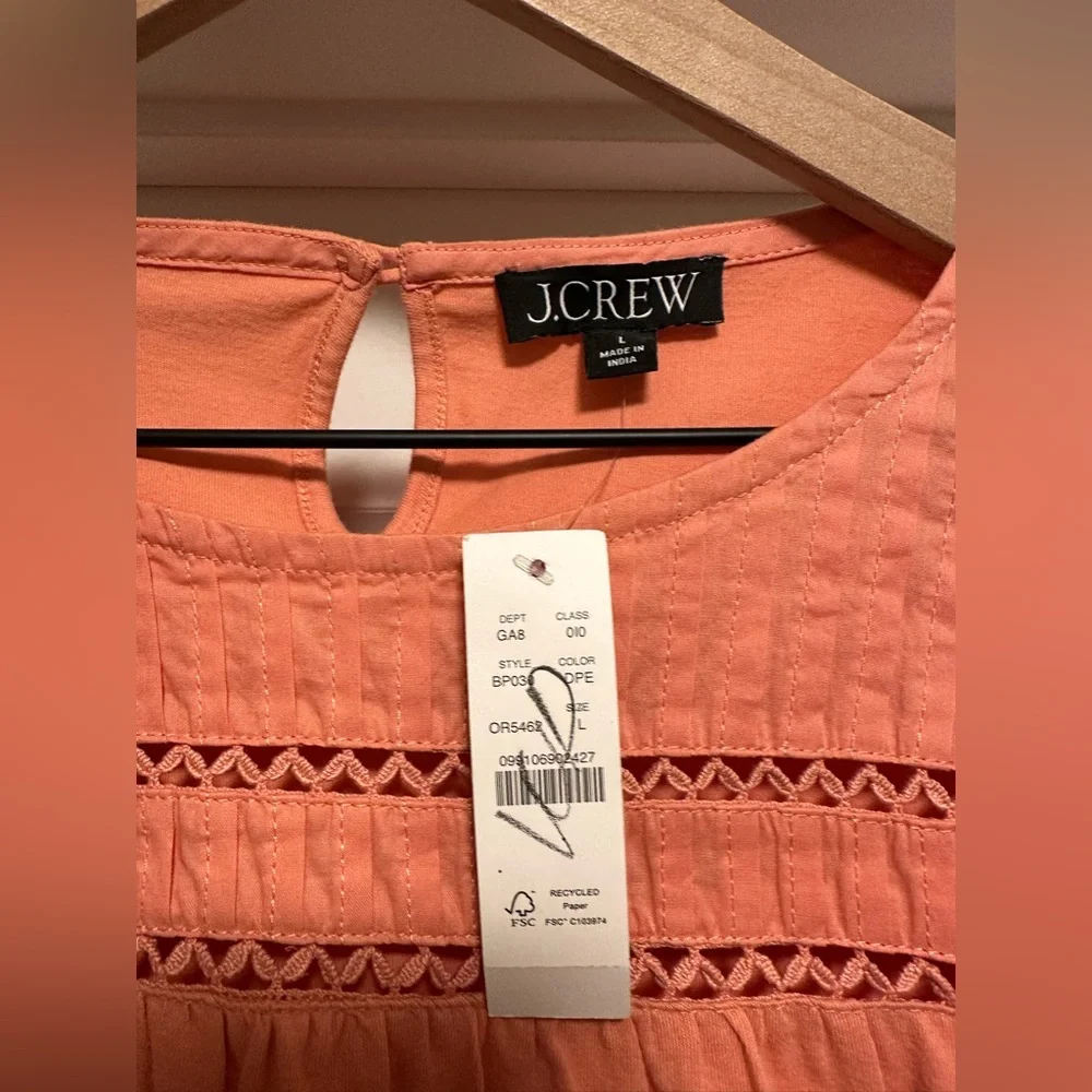 NWT J.Crew Coral Bubble Sleeve Top, Coral,‎ Large